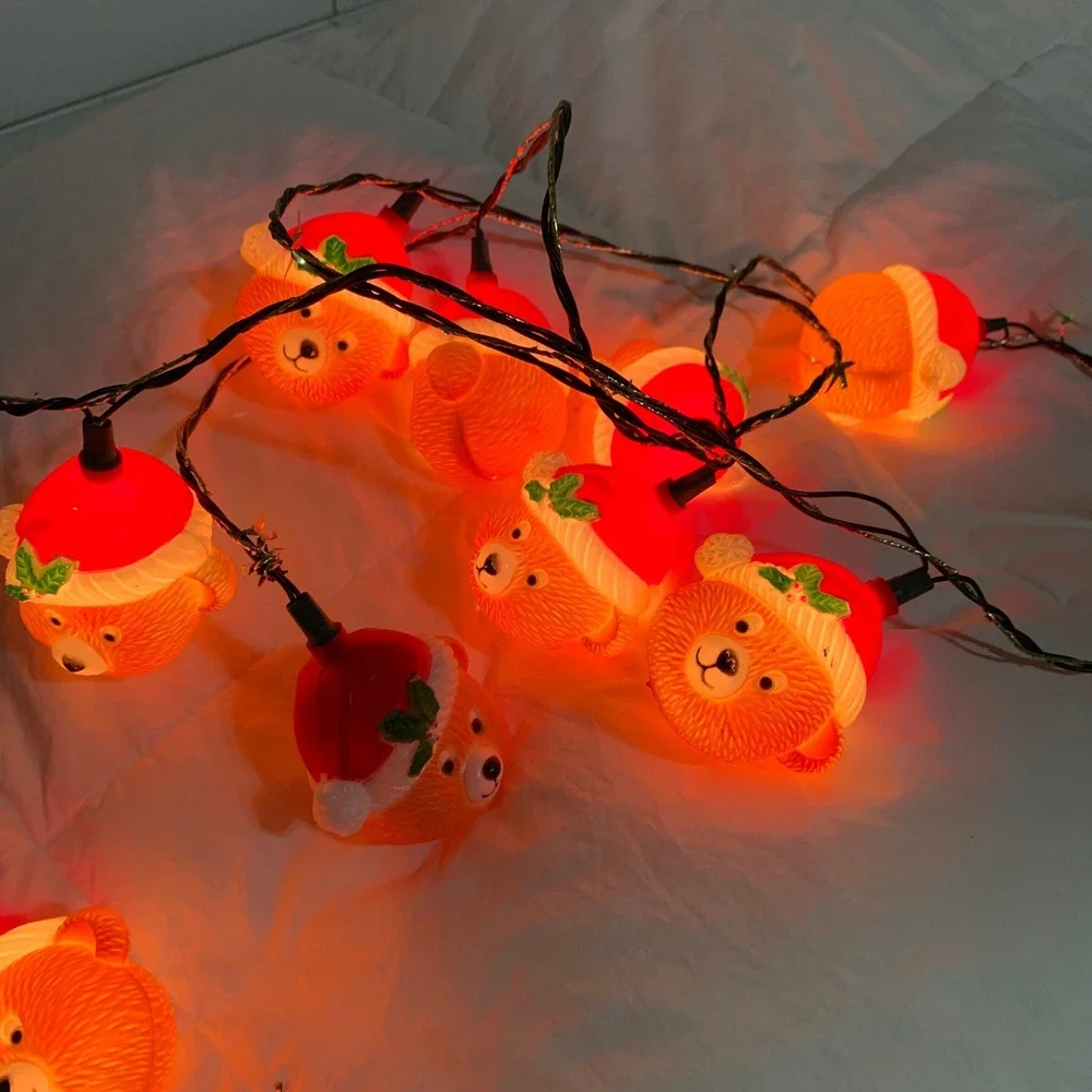 Vtg‎ Bear Christmas Blow Mold String Lights Holiday Decoration 9 Count Flaw